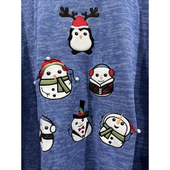 CJ Banks Sweater Size 14W Blue Snowman Penguin Christmas Holiday Festive Novelty - Picture 2 of 8